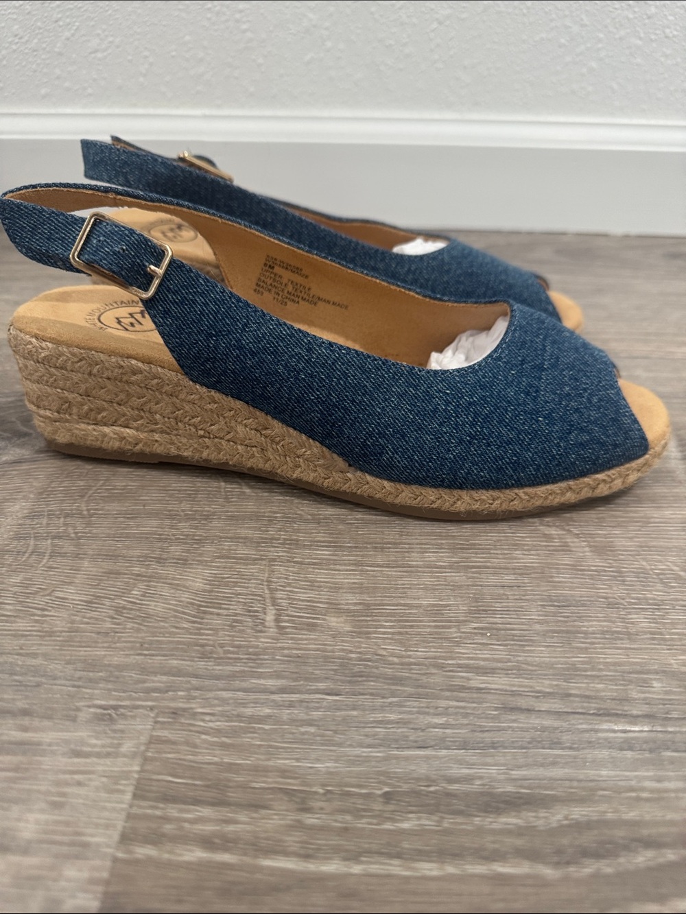 White Mountain Denim Espadrille Wedge Slingbacks - Blue